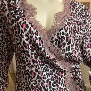 Gold Hawk Leopard Wrap Long Sleeve Blouse